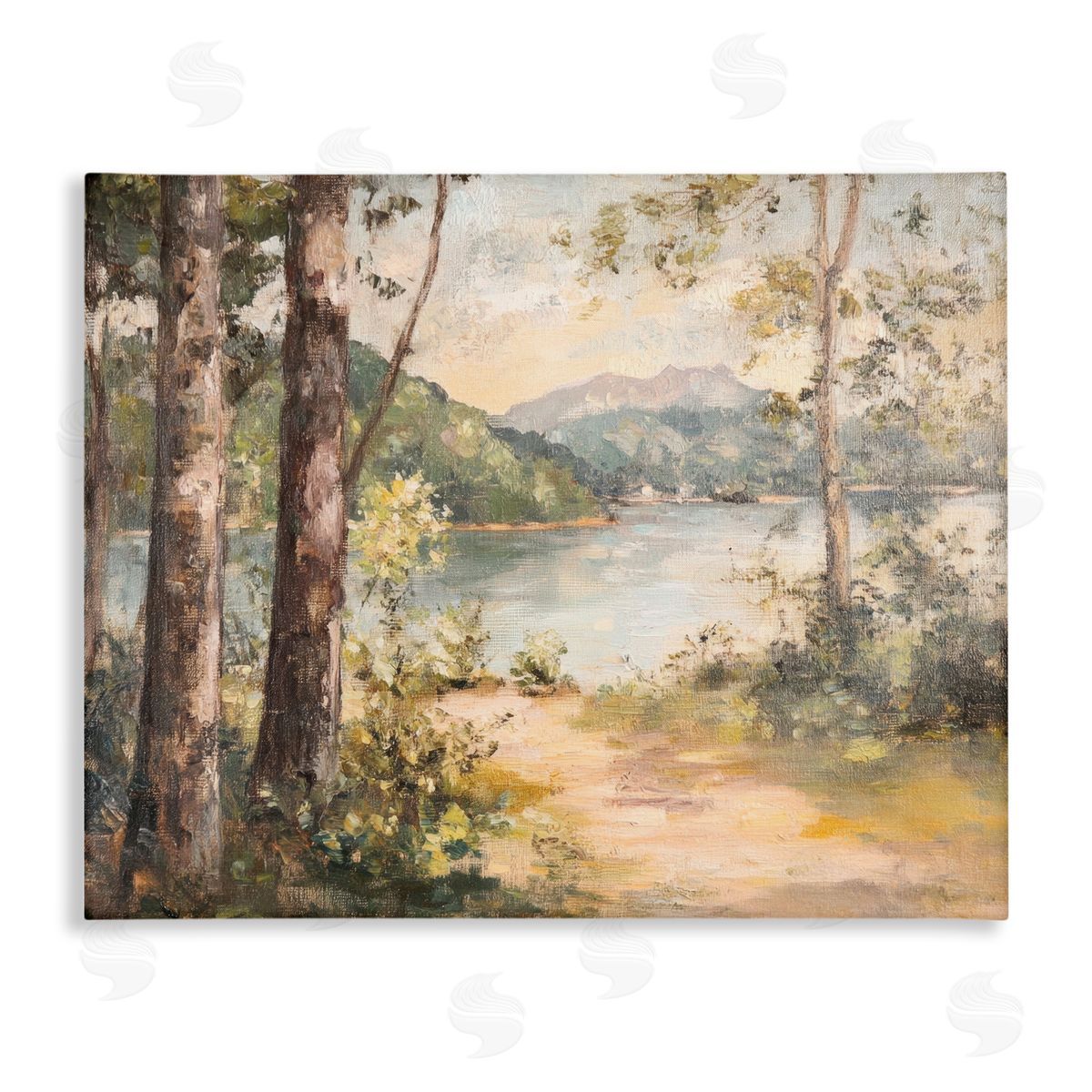 Peaceful Lakeside Landscape Canvas Wall Art, Home Decor by Petal Prints Design