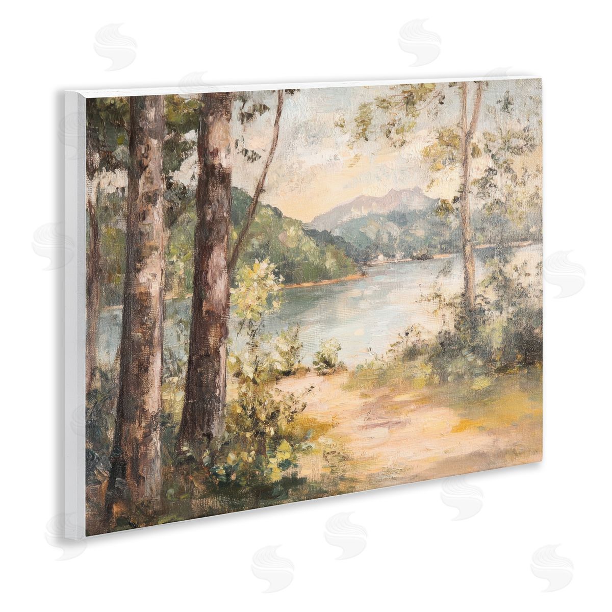 Peaceful Lakeside Landscape Wood Plaque Wall Art, Home Decor by Petal Prints Design