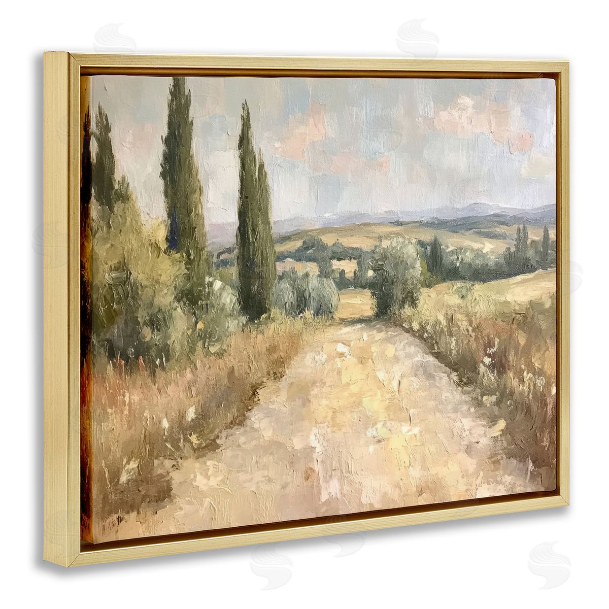 Rural Trail Landscape Gold Floating Frame Canvas Wall Art, Home Decor by Petal Prints Design