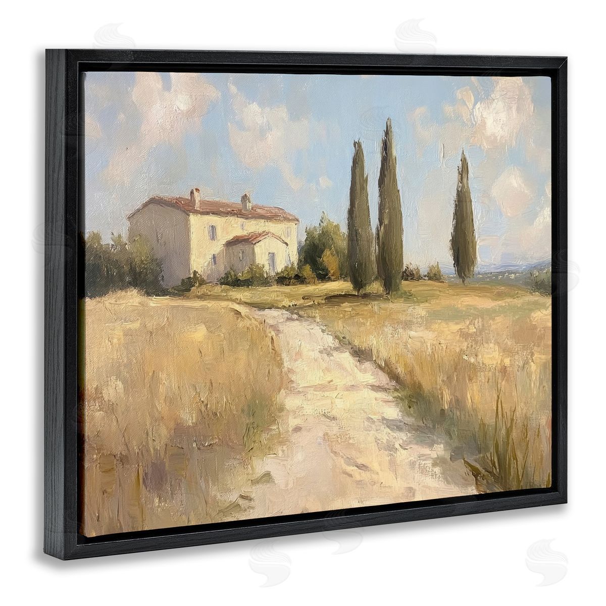 Country Villa Path Black Floating Frame Canvas Wall Art, Home Decor by Petal Prints Design