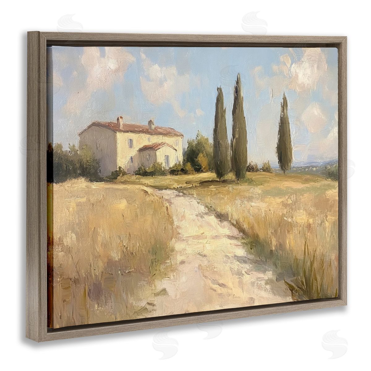 Country Villa Path Brown Floating Frame Canvas Wall Art, Home Decor by Petal Prints Design