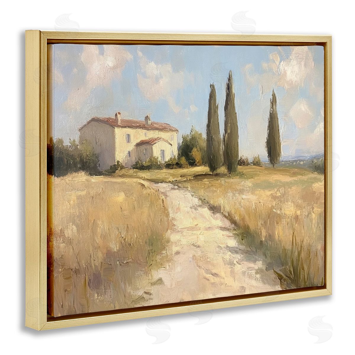 Country Villa Path Gold Floating Frame Canvas Wall Art, Home Decor by Petal Prints Design
