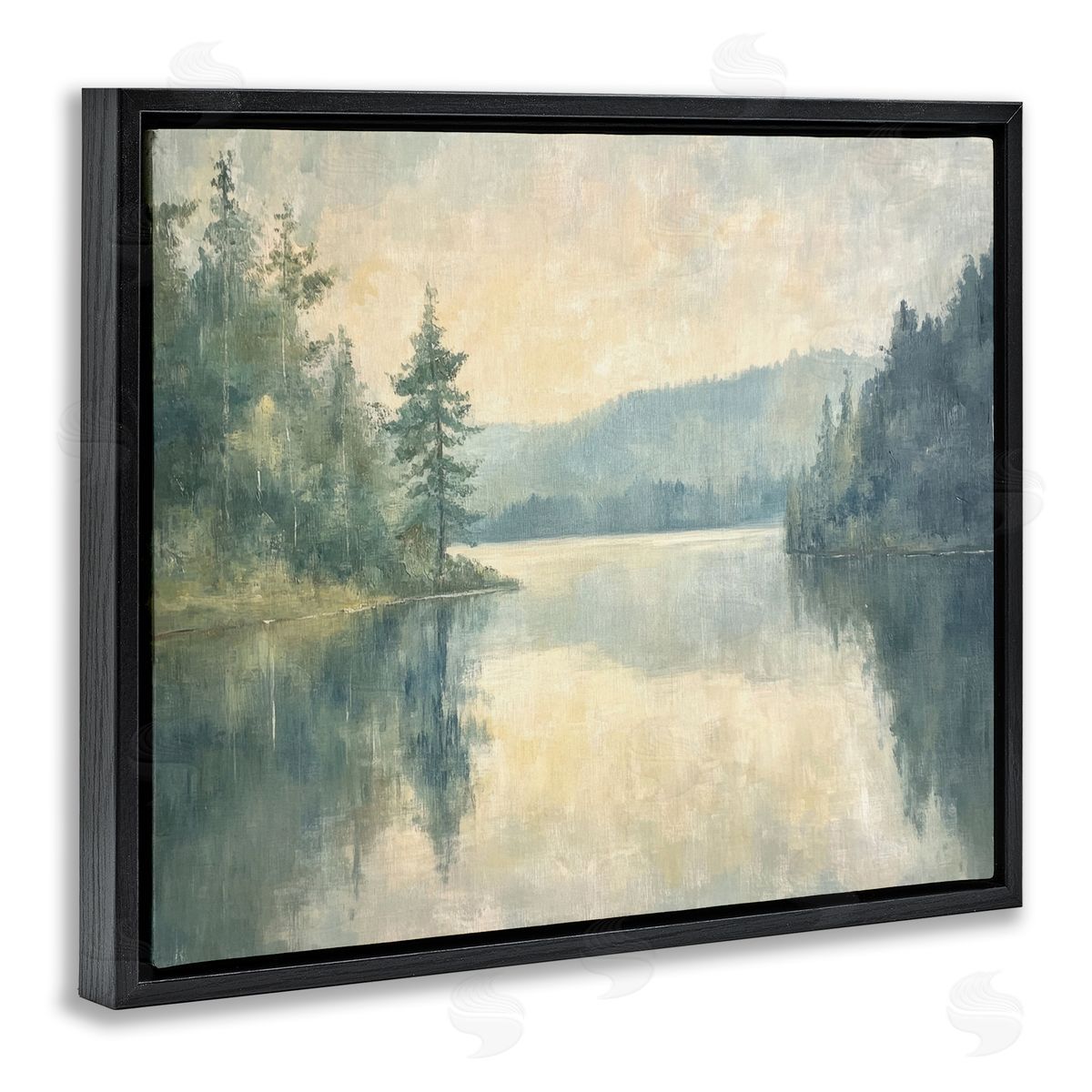 Mountain's Reflection Landscape Black Floating Frame Canvas Wall Art, Home Decor by Petal Prints Design