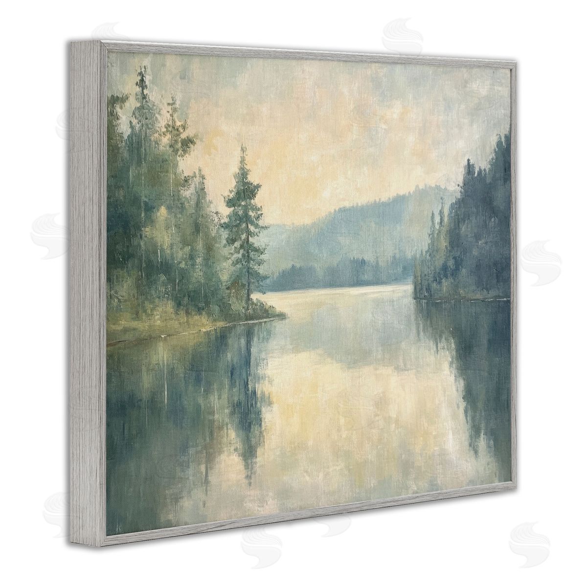 Mountain's Reflection Landscape Grey Frame Print Wall Art, Home Decor by Petal Prints Design