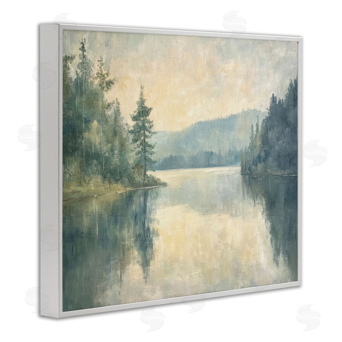 Mountain's Reflection Landscape White Frame Print Wall Art, Home Decor by Petal Prints Design