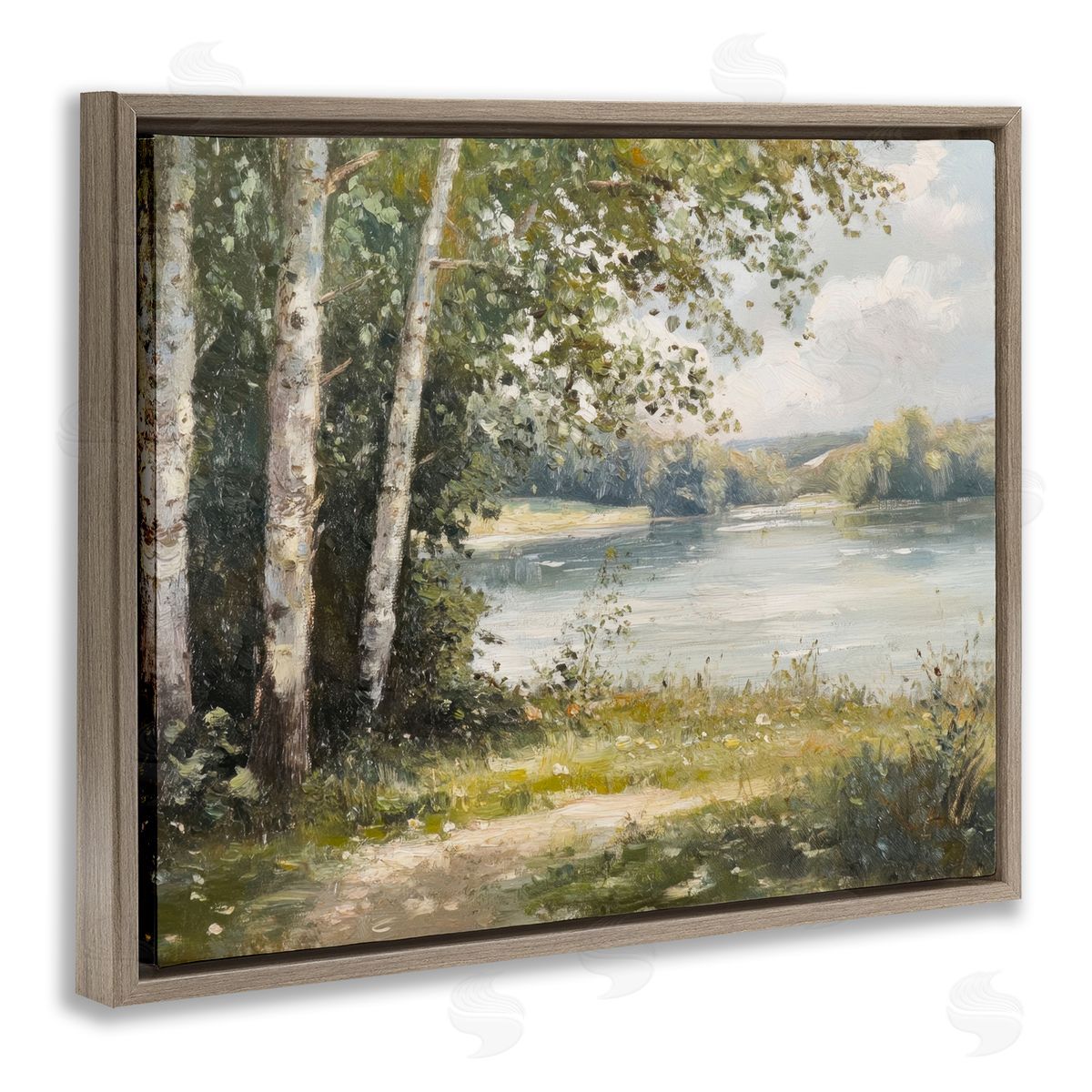 Place To Relax Lake View Brown Floating Frame Canvas Wall Art, Home Decor by Petal Prints Design