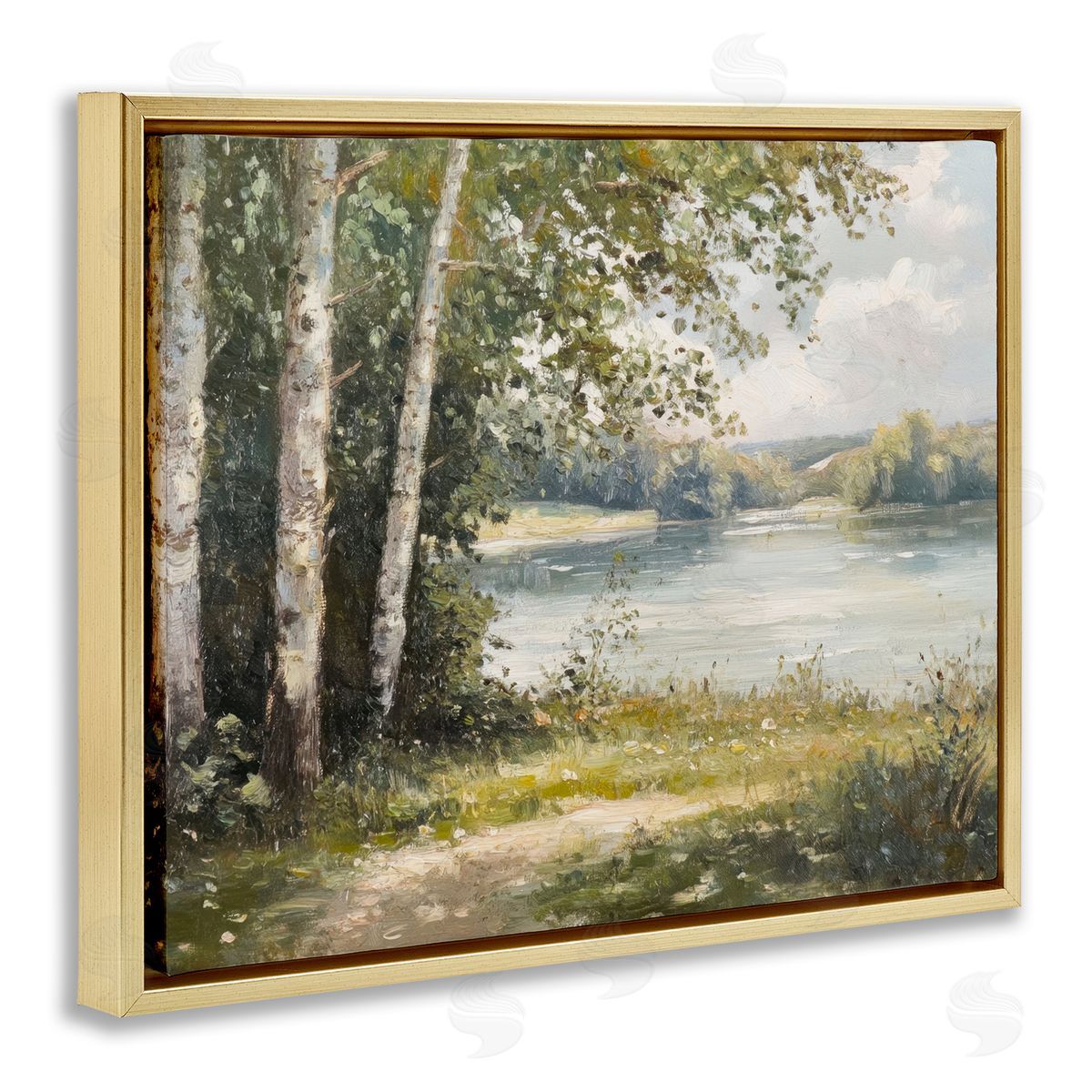 Place To Relax Lake View Gold Floating Frame Canvas Wall Art, Home Decor by Petal Prints Design