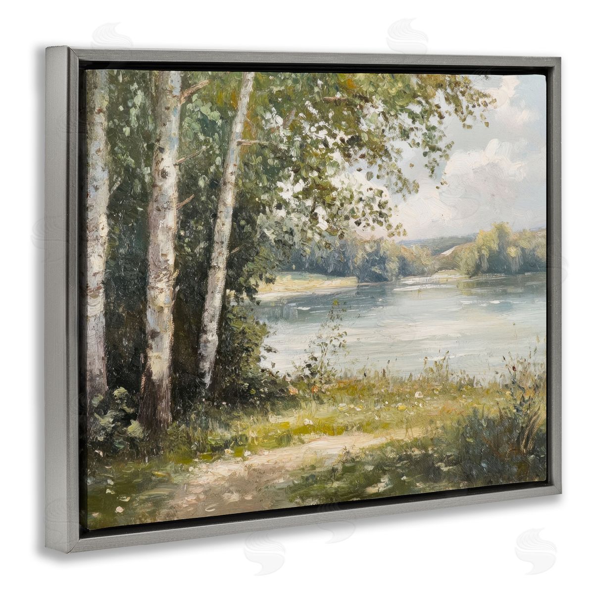 Place To Relax Lake View Grey Floating Frame Canvas Wall Art, Home Decor by Petal Prints Design