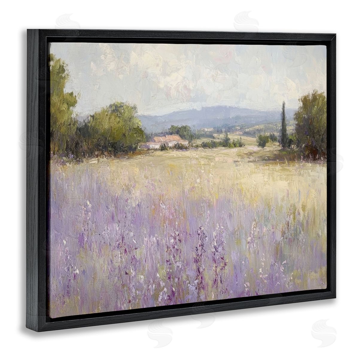 Lavender Farmland Meadow Black Floating Frame Canvas Wall Art, Home Decor by Petal Prints Design