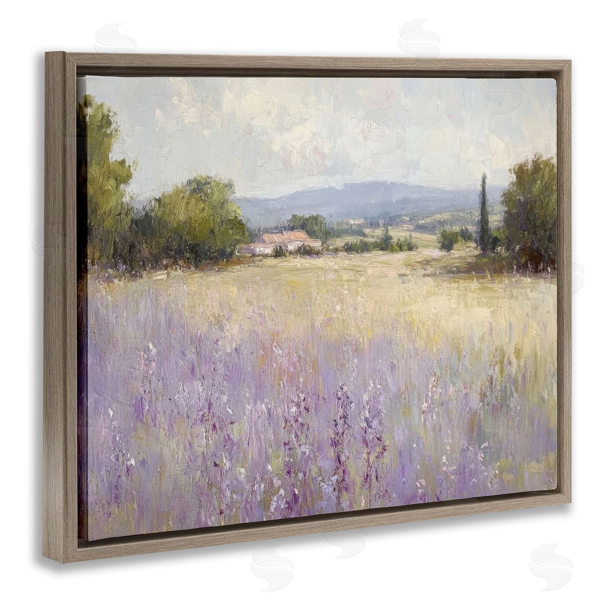 Lavender Farmland Meadow Brown Floating Frame Canvas Wall Art, Home Decor by Petal Prints Design