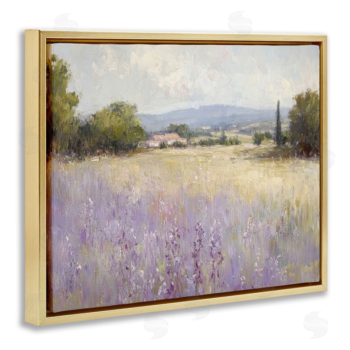 Lavender Farmland Meadow Gold Floating Frame Canvas Wall Art, Home Decor by Petal Prints Design