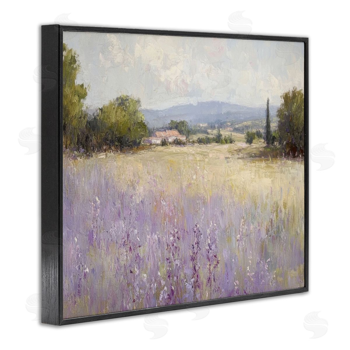 Lavender Farmland Meadow Black Frame Print Wall Art, Home Decor by Petal Prints Design