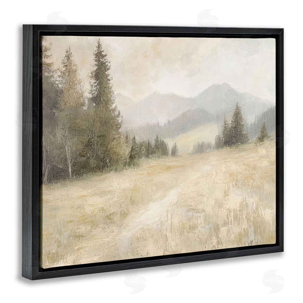 Fog on Mountain Valley Black Floating Frame Canvas Wall Art, Home Decor by Petal Prints Design