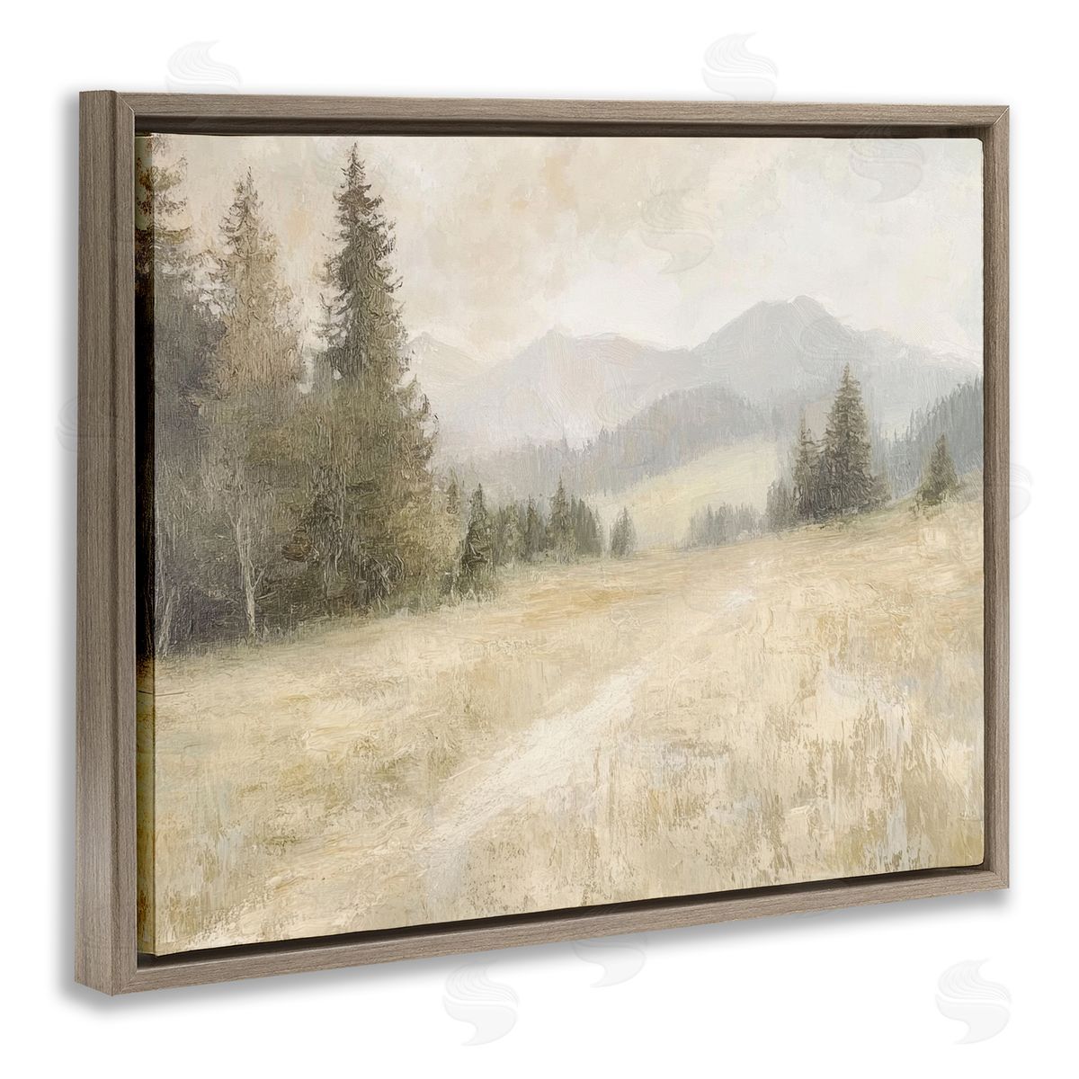 Fog on Mountain Valley Brown Floating Frame Canvas Wall Art, Home Decor by Petal Prints Design