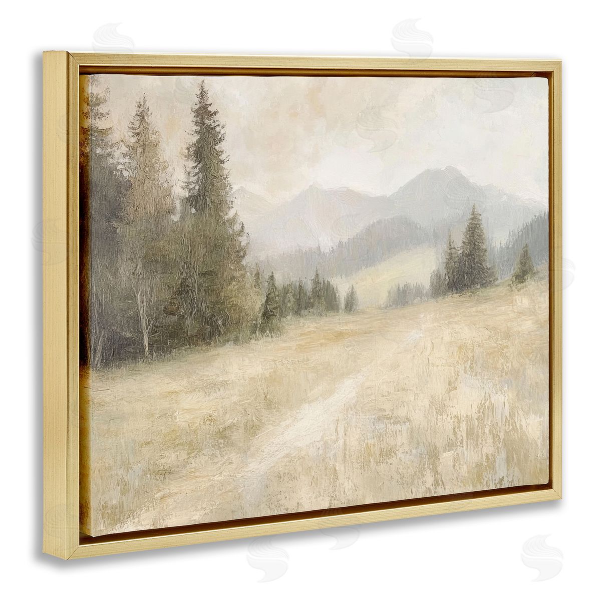 Fog on Mountain Valley Gold Floating Frame Canvas Wall Art, Home Decor by Petal Prints Design