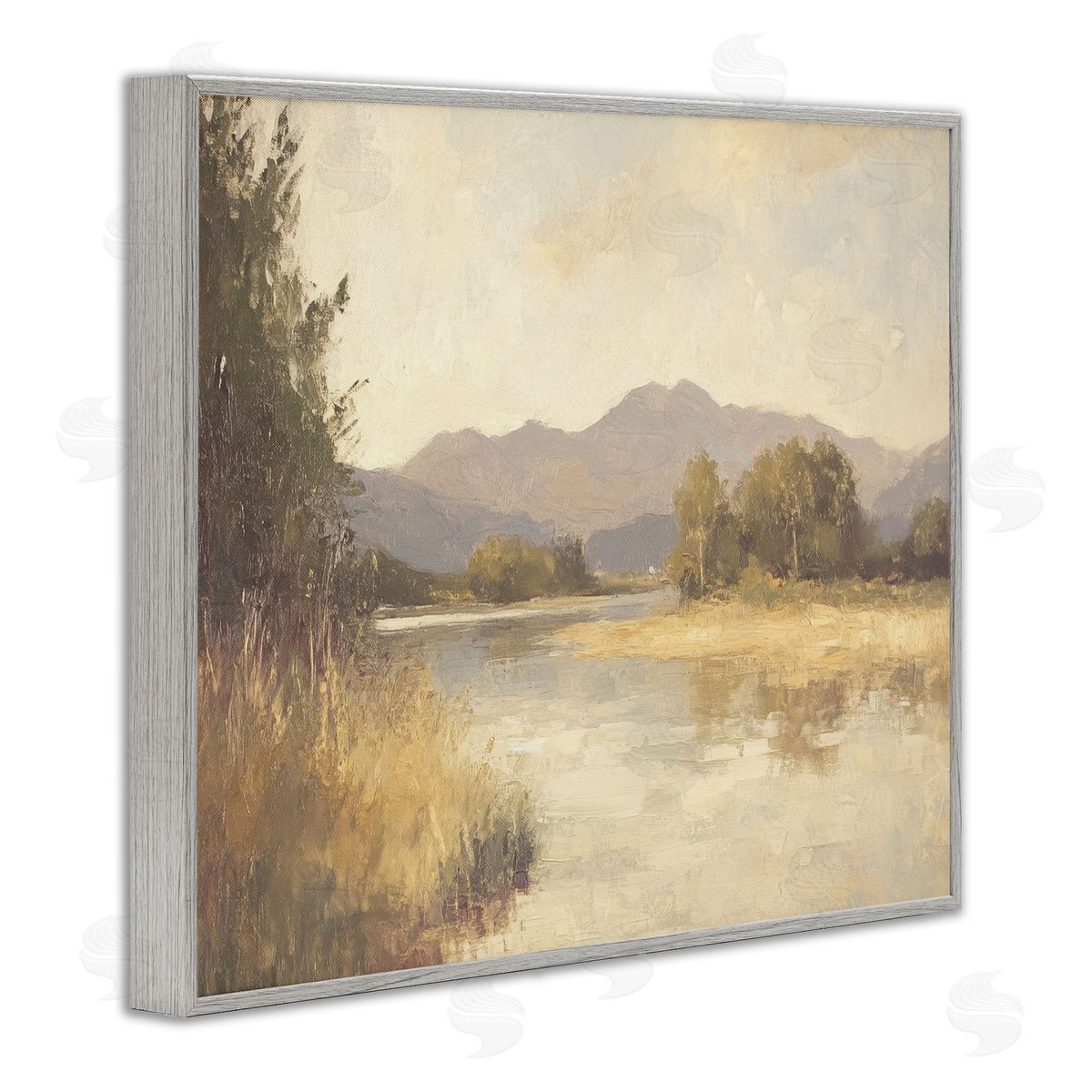 Wild River Mountain View Grey Frame Print Wall Art, Home Decor by Petal Prints Design