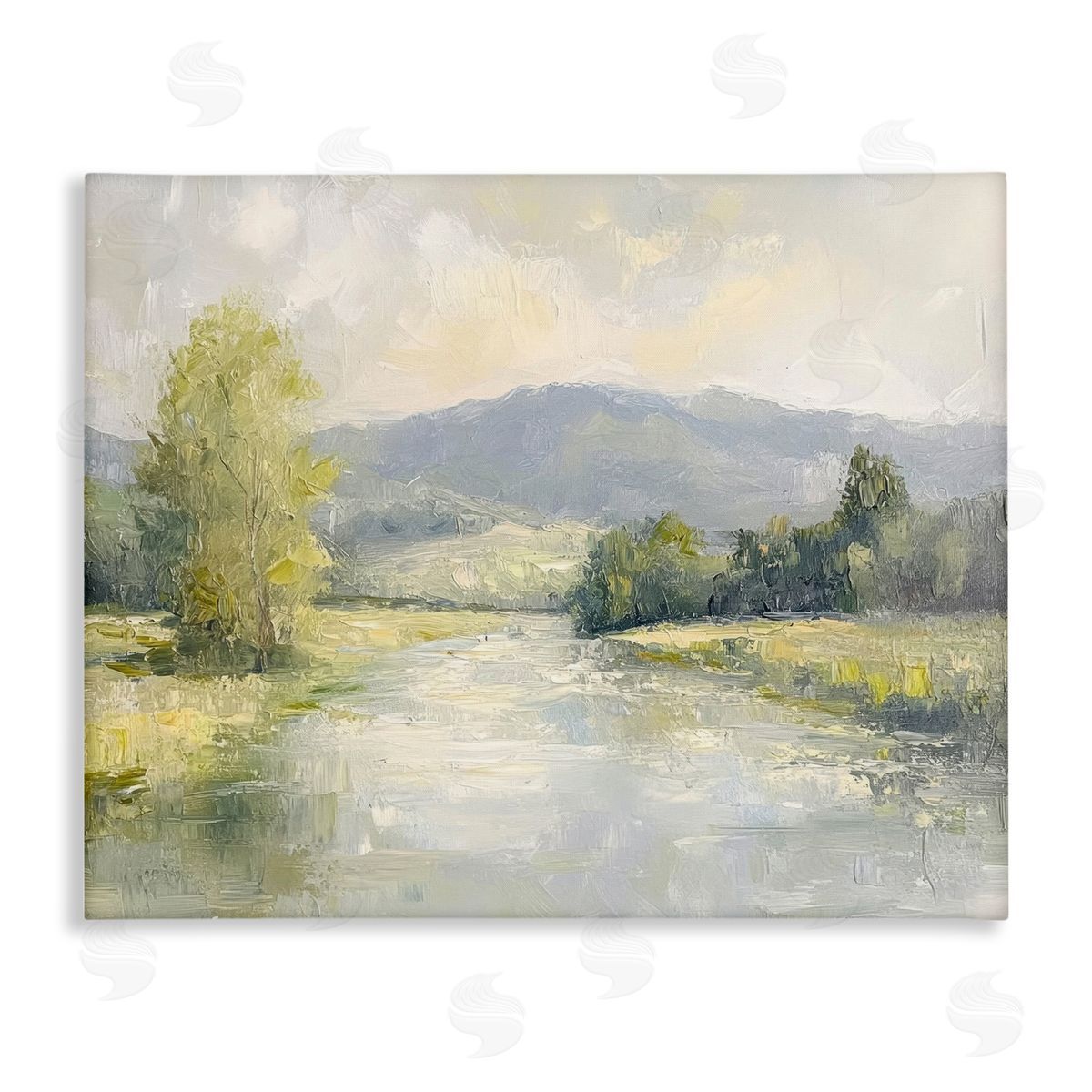 Abstract River & Mountain Scene Canvas Wall Art, Home Decor by Petal Prints Design