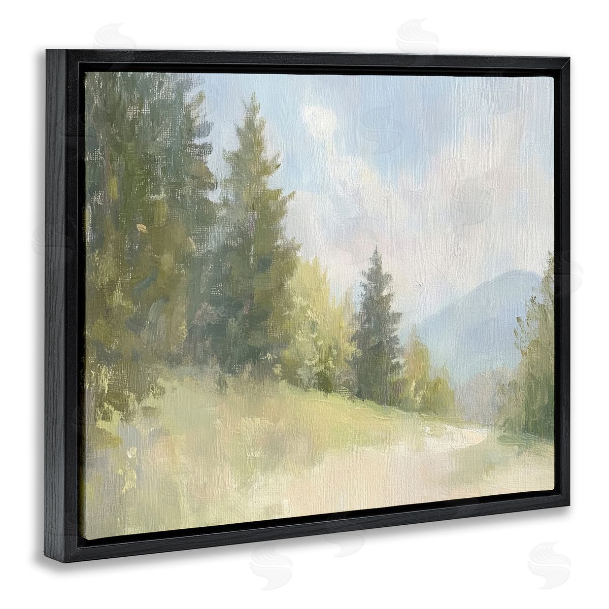 Meadow Of Green Landscape Black Floating Frame Canvas Wall Art, Home Decor by Petal Prints Design