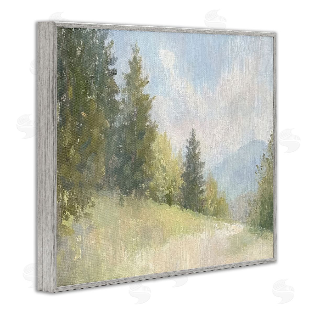 Meadow Of Green Landscape Grey Frame Print Wall Art, Home Decor by Petal Prints Design