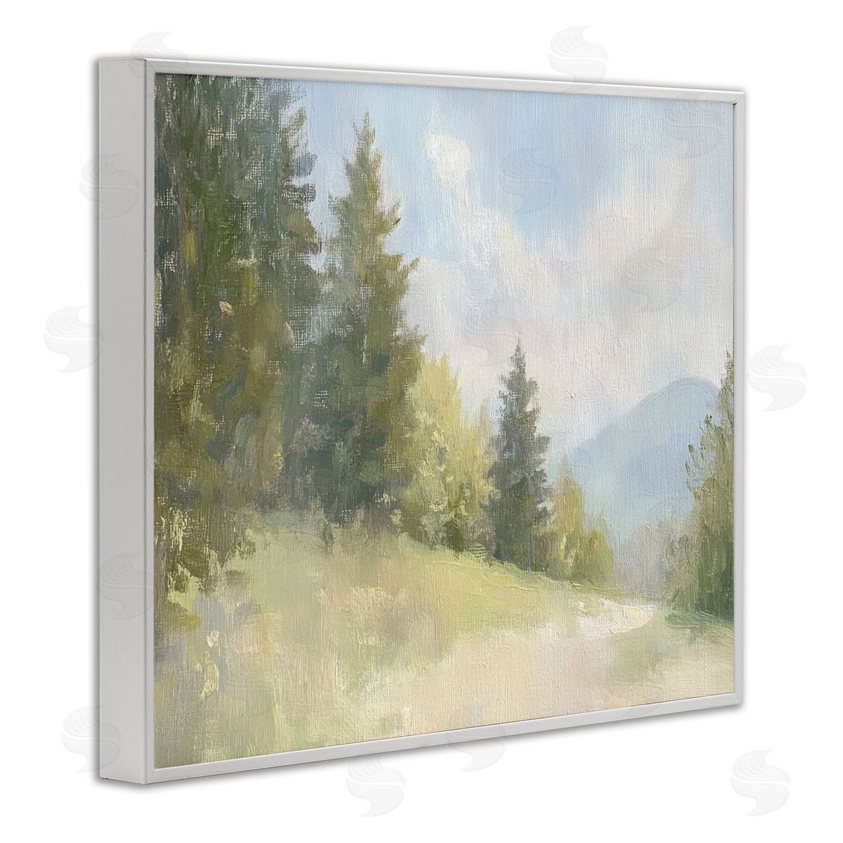 Meadow Of Green Landscape White Frame Print Wall Art, Home Decor by Petal Prints Design