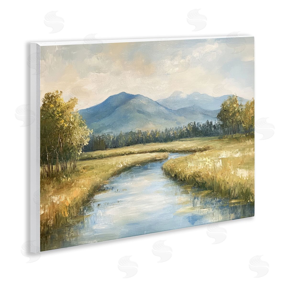 River Bend with Tall Grass Wood Plaque Wall Art, Home Decor by Petal Prints Design