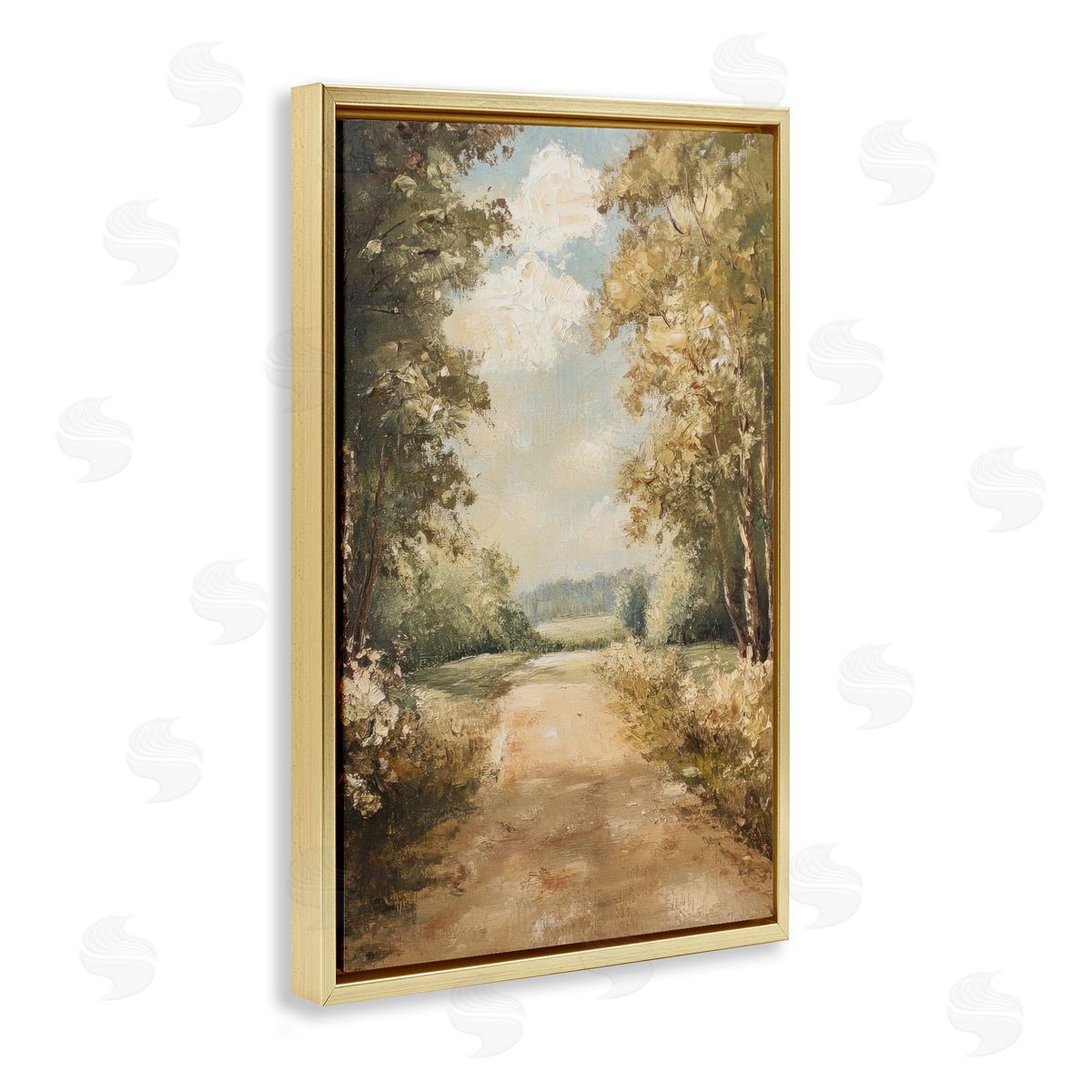 Walk Through Country Forest Gold Floating Frame Canvas Wall Art, Home Decor by Petal Prints Design