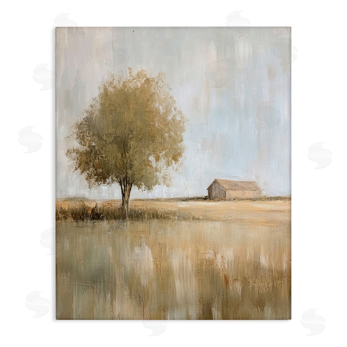 Distant Barn and Lone Tree Canvas Wall Art, Home Decor by Petal Prints Design