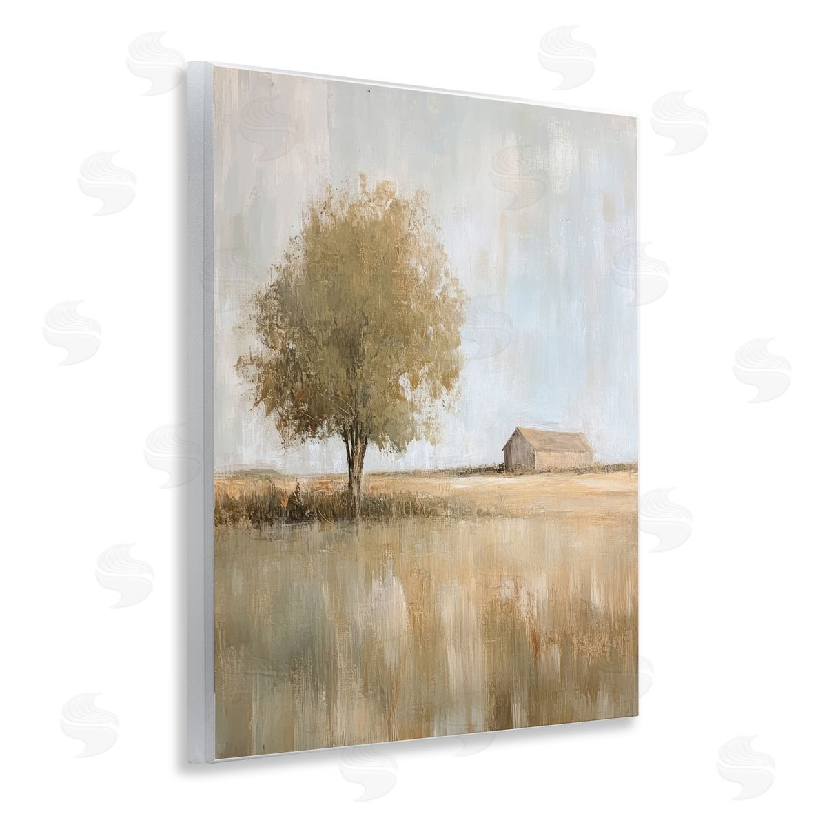Distant Barn and Lone Tree Wood Plaque Wall Art, Home Decor by Petal Prints Design