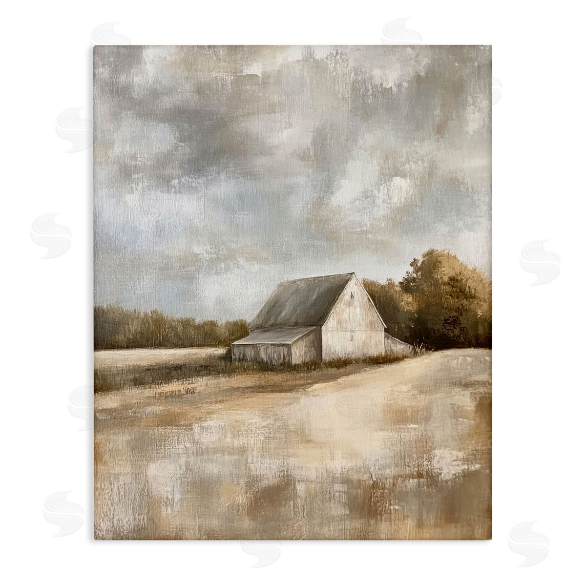 Cloudy Farm Landscape Canvas Wall Art, Home Decor by Petal Prints Design