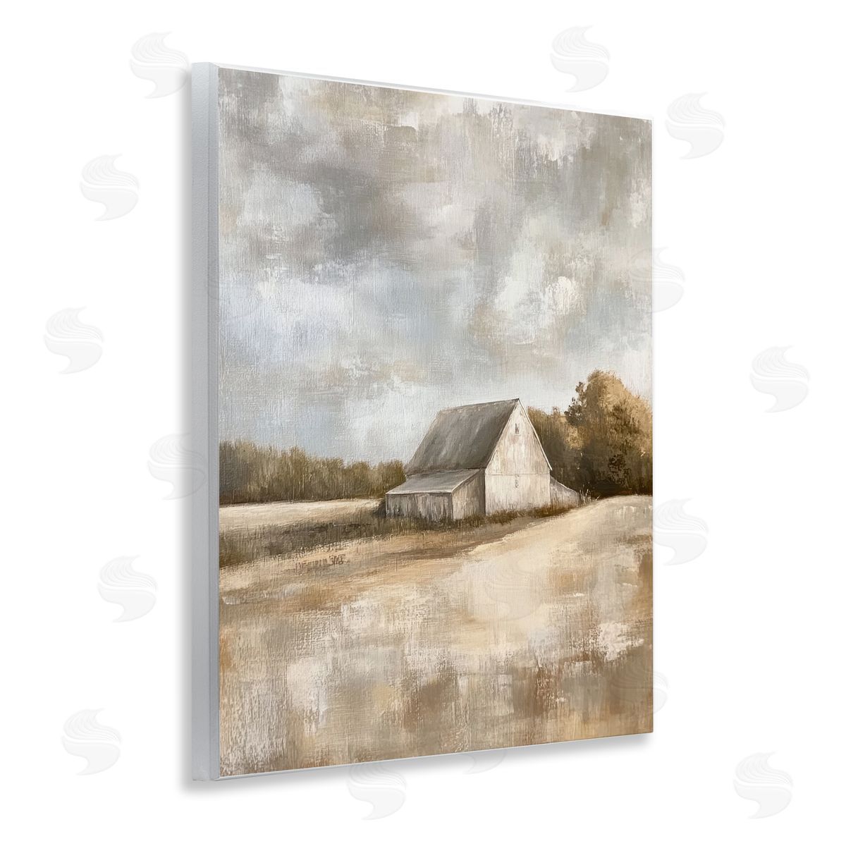 Cloudy Farm Landscape Wood Plaque Wall Art, Home Decor by Petal Prints Design