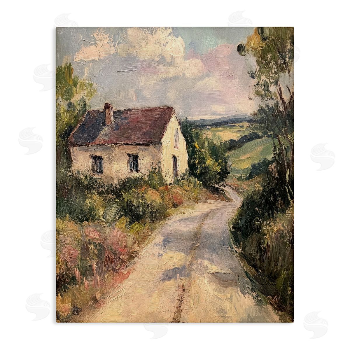 Scenic Cottage Road Canvas Wall Art, Home Decor by Petal Prints Design