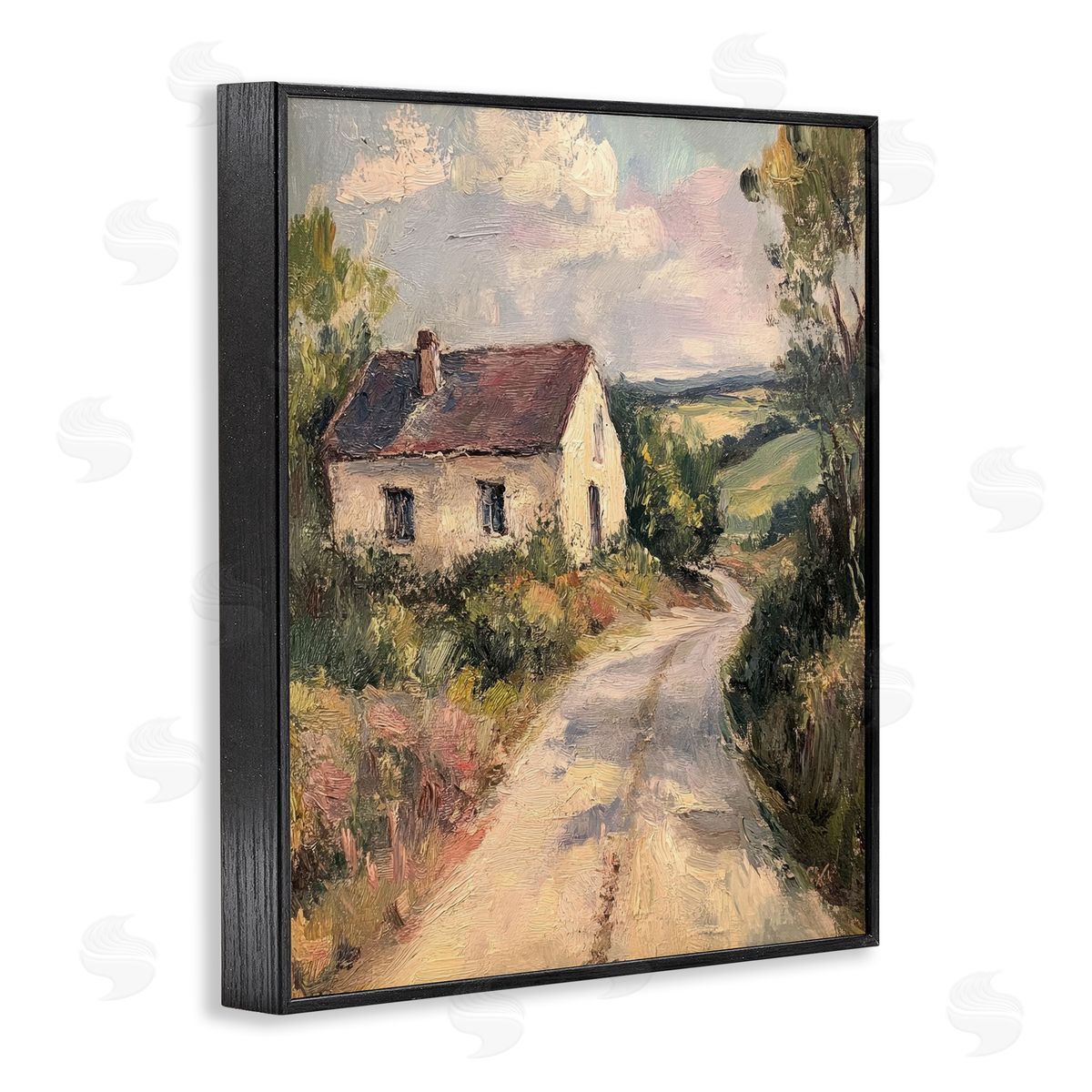 Scenic Cottage Road Black Frame Print Wall Art, Home Decor by Petal Prints Design