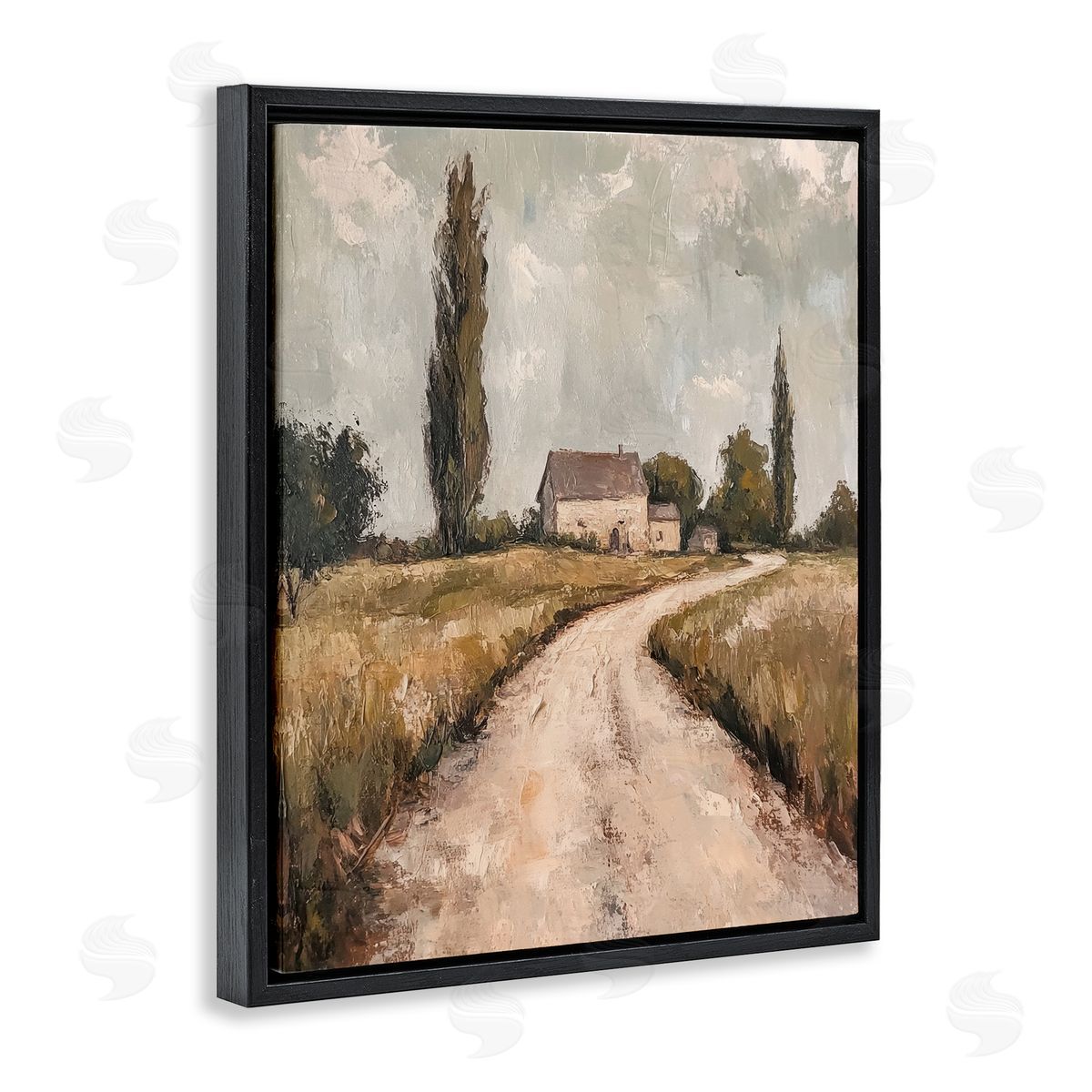 Painterly Quiet Country Black Floating Frame Canvas Wall Art, Home Decor by Petal Prints Design
