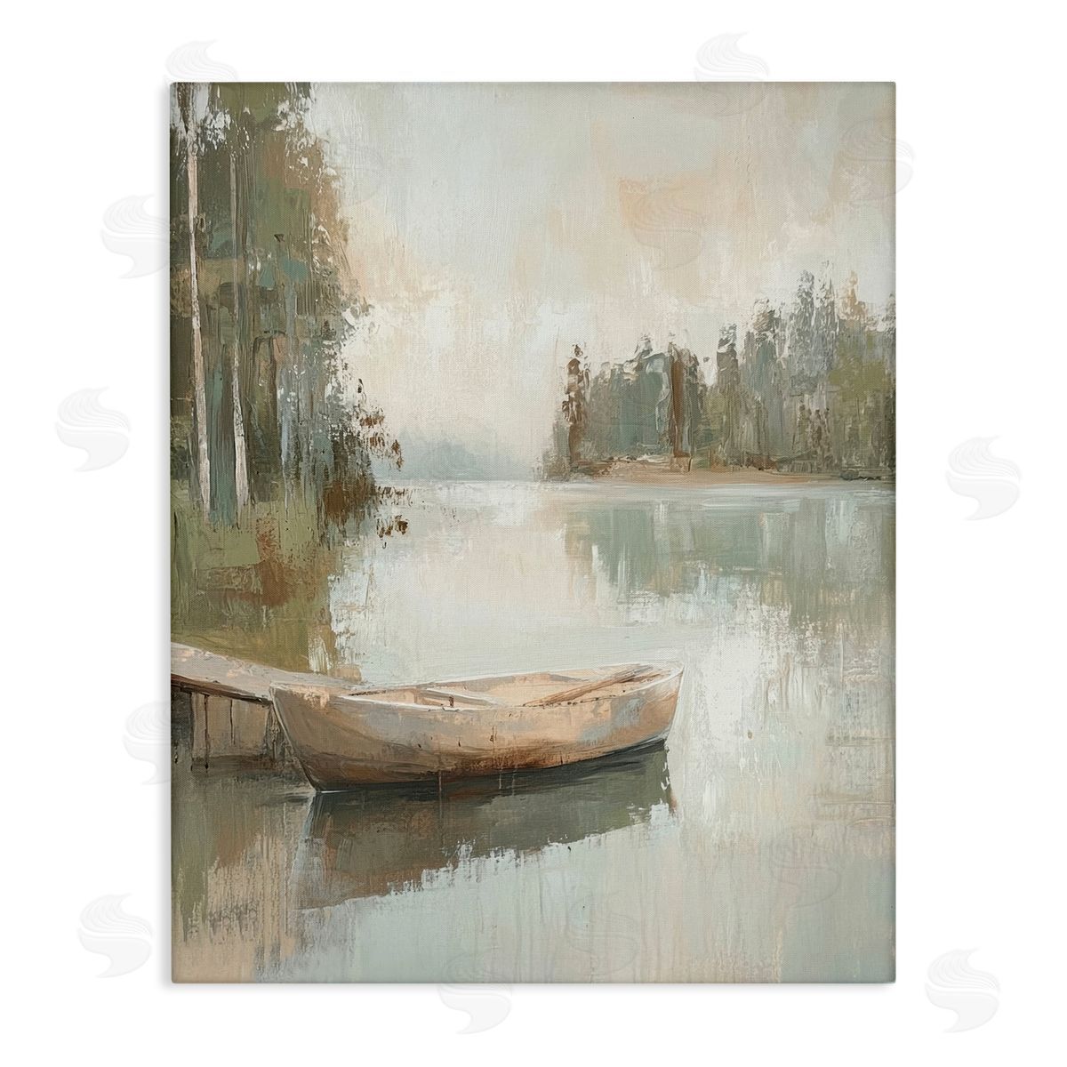Canoe at Quiet Dock Canvas Wall Art, Home Decor by Petal Prints Design