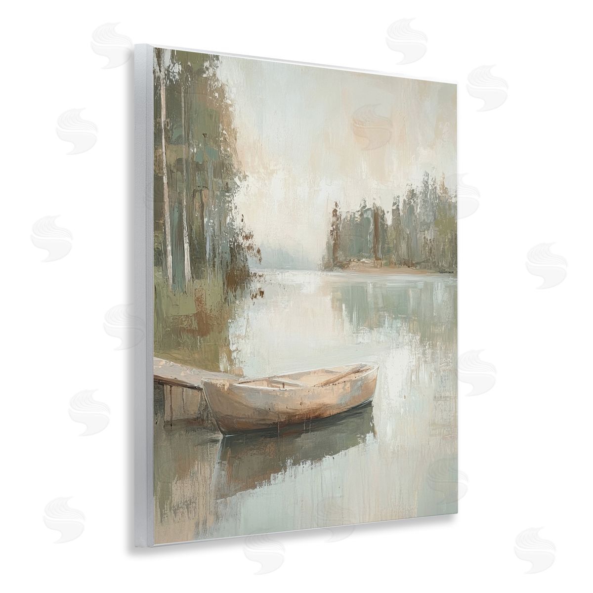 Canoe at Quiet Dock Wood Plaque Wall Art, Home Decor by Petal Prints Design
