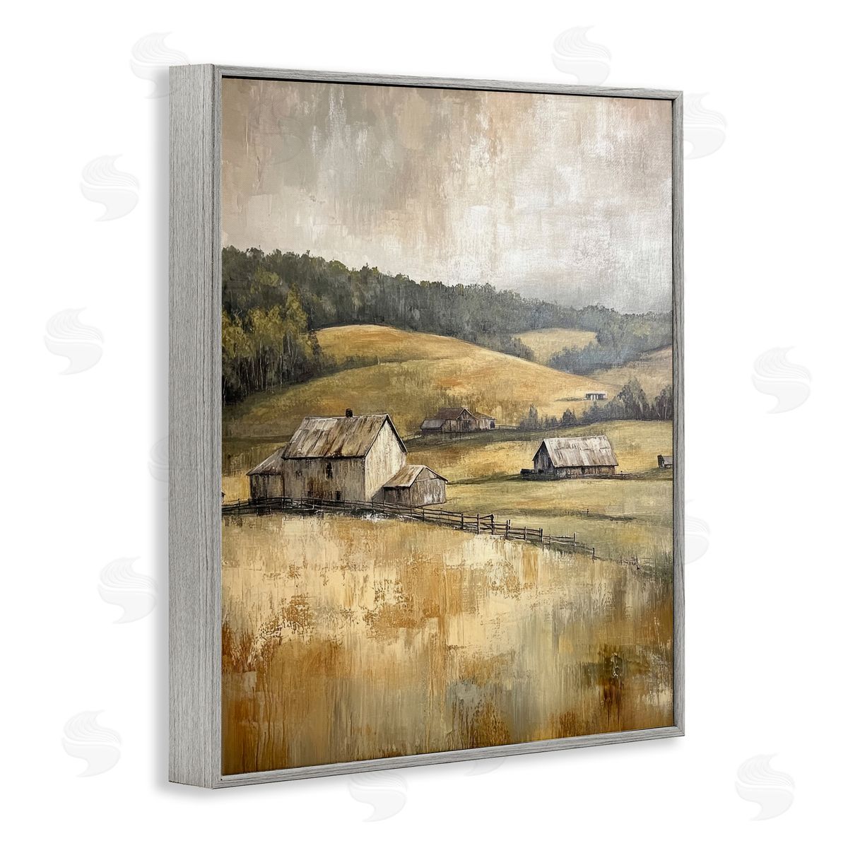 Rustic Farmland & Rolling Hills Grey Frame Print Wall Art, Home Decor by Petal Prints Design