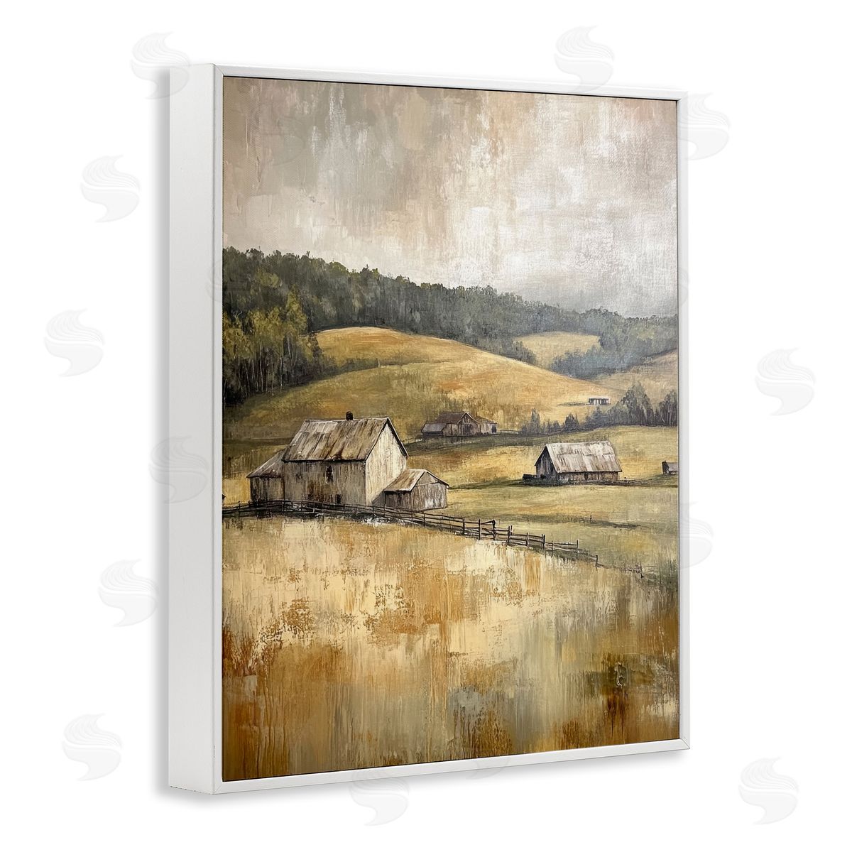 Rustic Farmland & Rolling Hills White Frame Print Wall Art, Home Decor by Petal Prints Design
