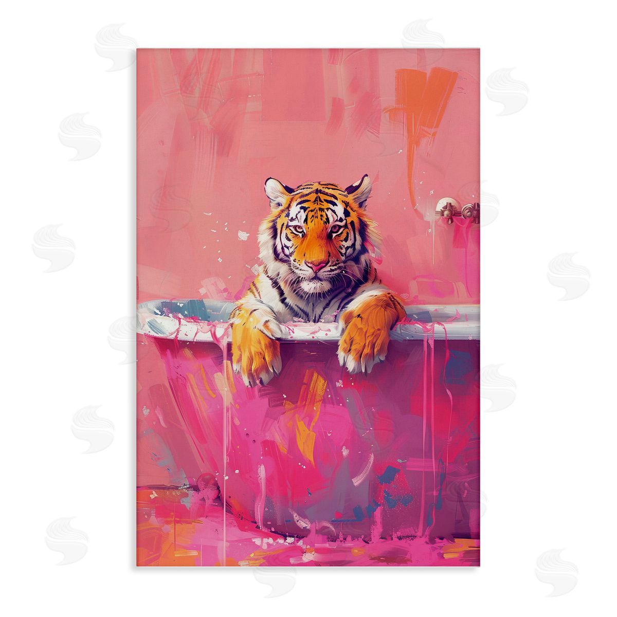 Bright Bathing Tiger in Tub Canvas Wall Art, Home Decor by LSR Design Studio