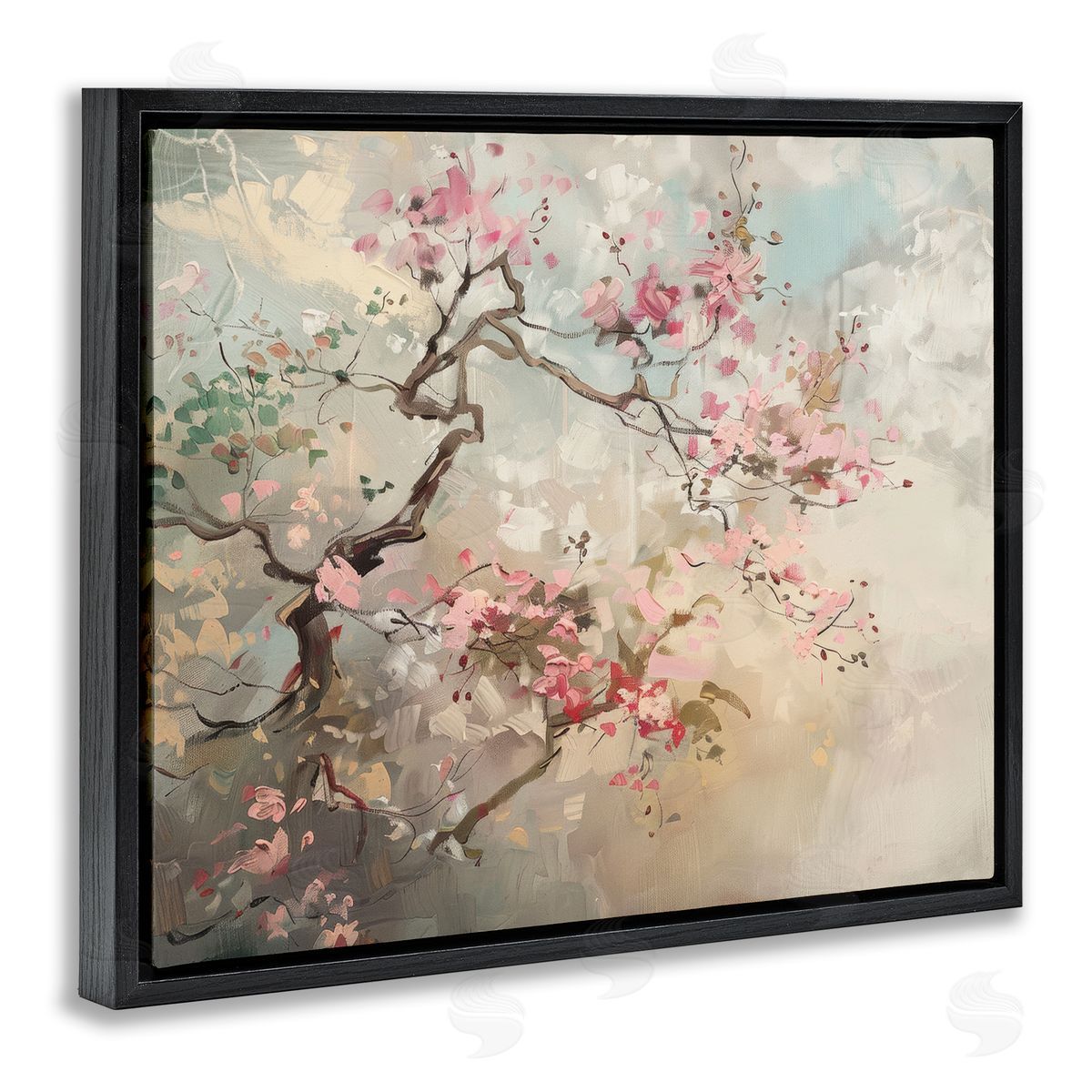 Wild Cherry Blossoms Tree Black Floating Frame Canvas Wall Art, Home Decor by Arlington Prints