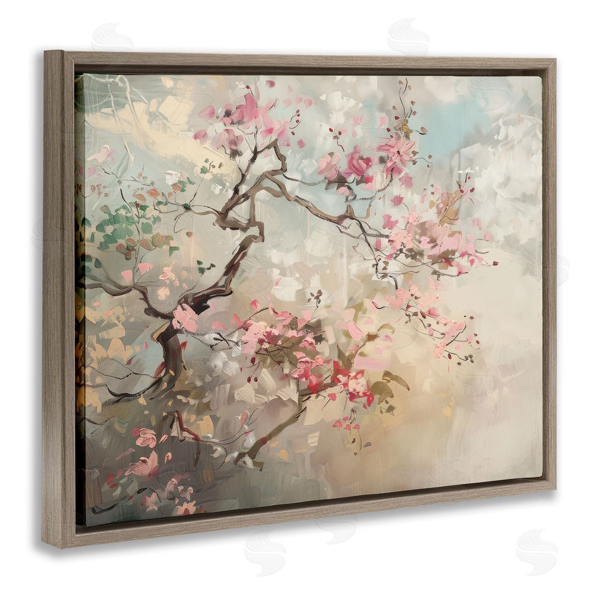 Wild Cherry Blossoms Tree Brown Floating Frame Canvas Wall Art, Home Decor by Arlington Prints