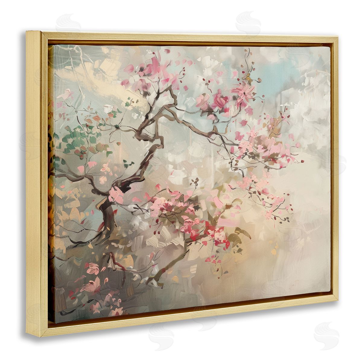 Wild Cherry Blossoms Tree Gold Floating Frame Canvas Wall Art, Home Decor by Arlington Prints