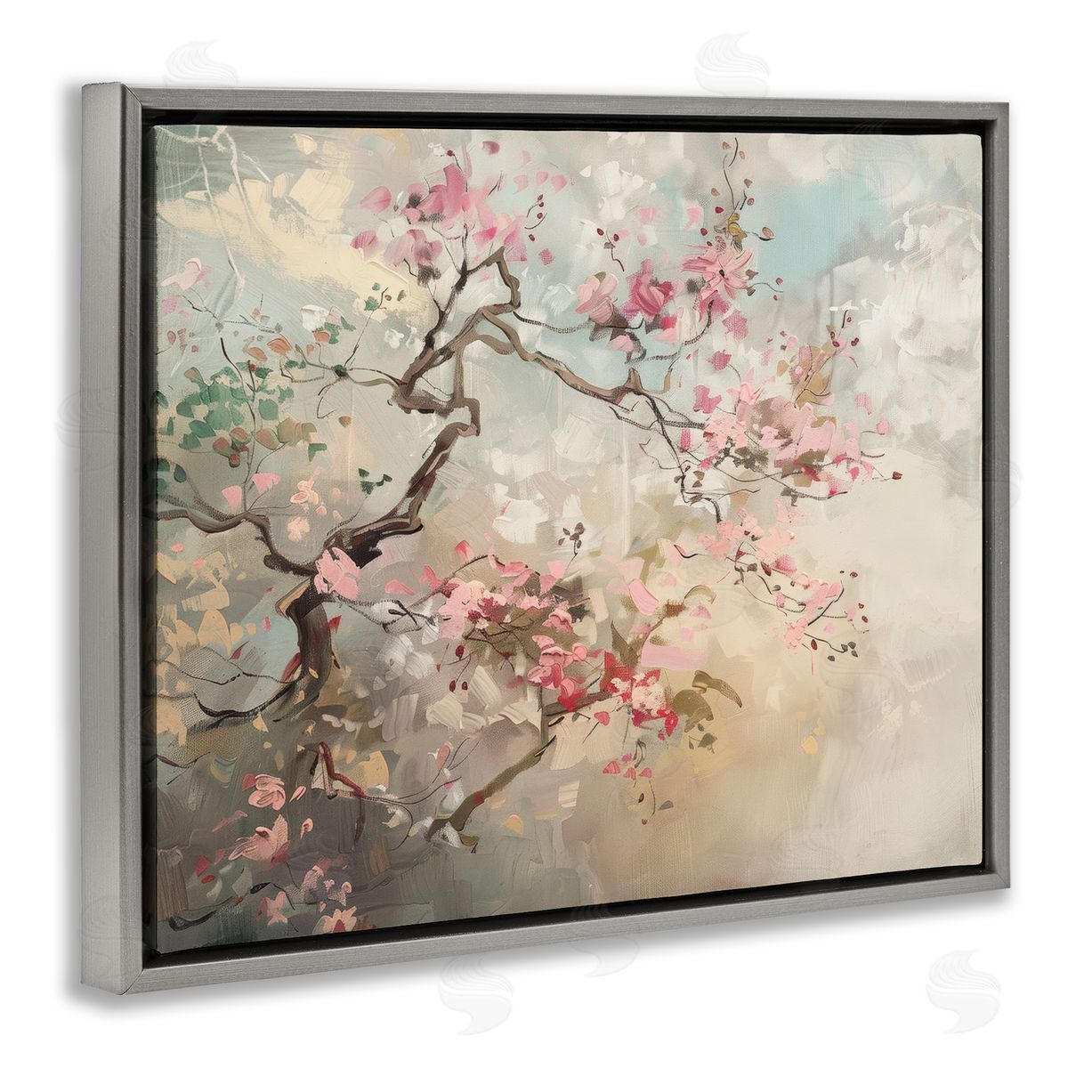 Wild Cherry Blossoms Tree Grey Floating Frame Canvas Wall Art, Home Decor by Arlington Prints
