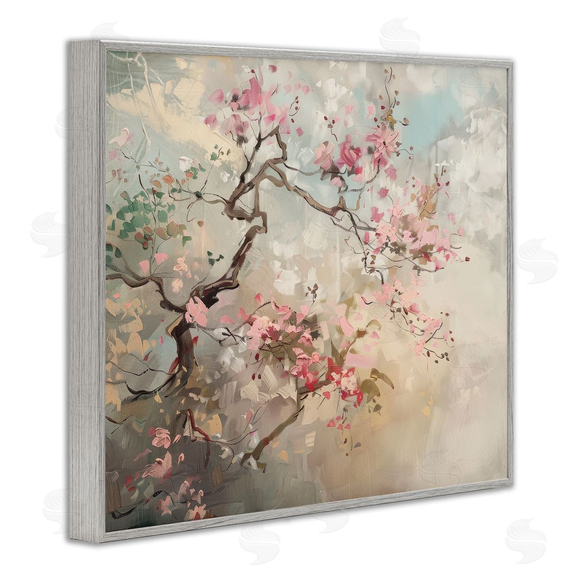 Wild Cherry Blossoms Tree Grey Frame Print Wall Art, Home Decor by Arlington Prints