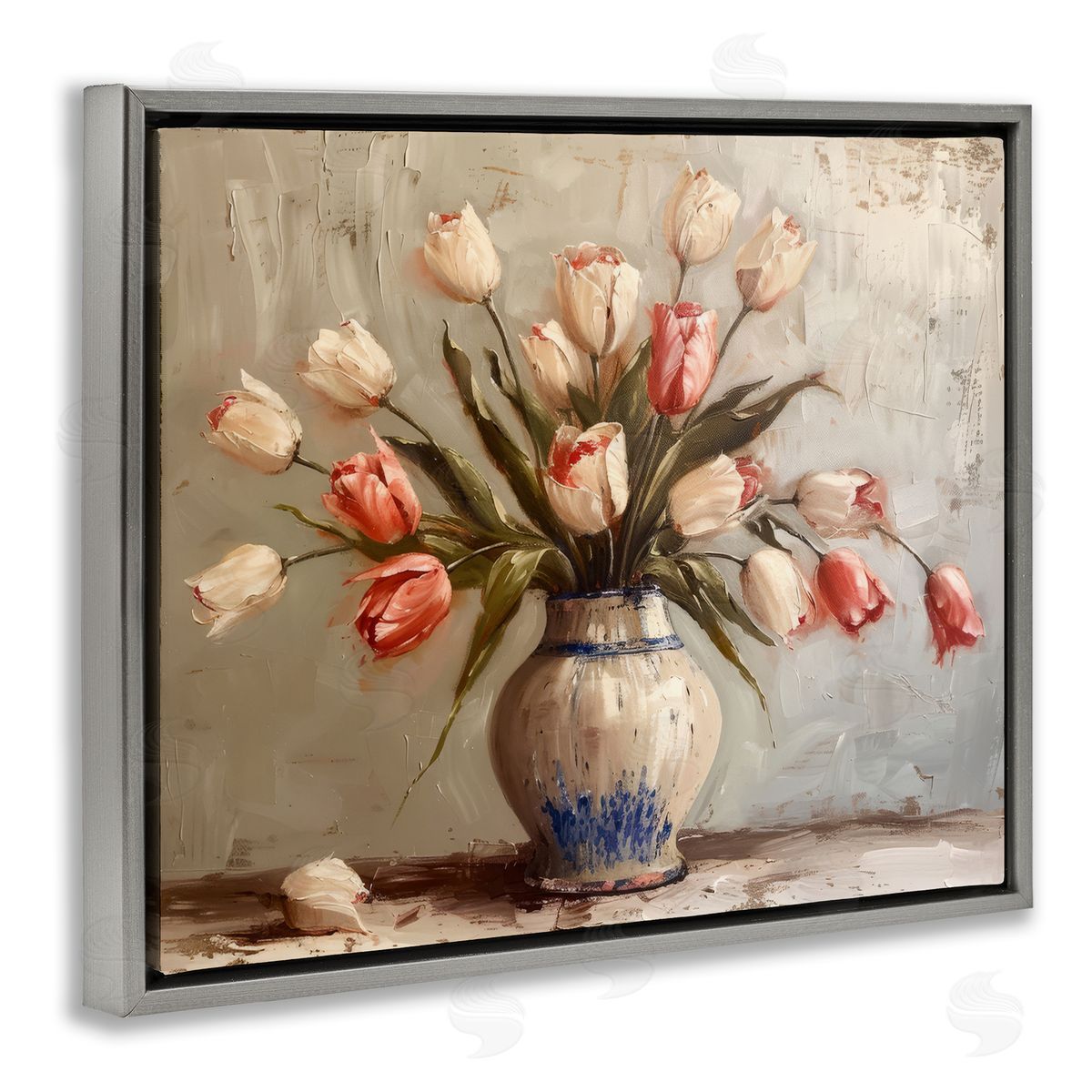 Quiet Spring Tulips Grey Floating Frame Canvas Wall Art, Home Decor by Arlington Prints
