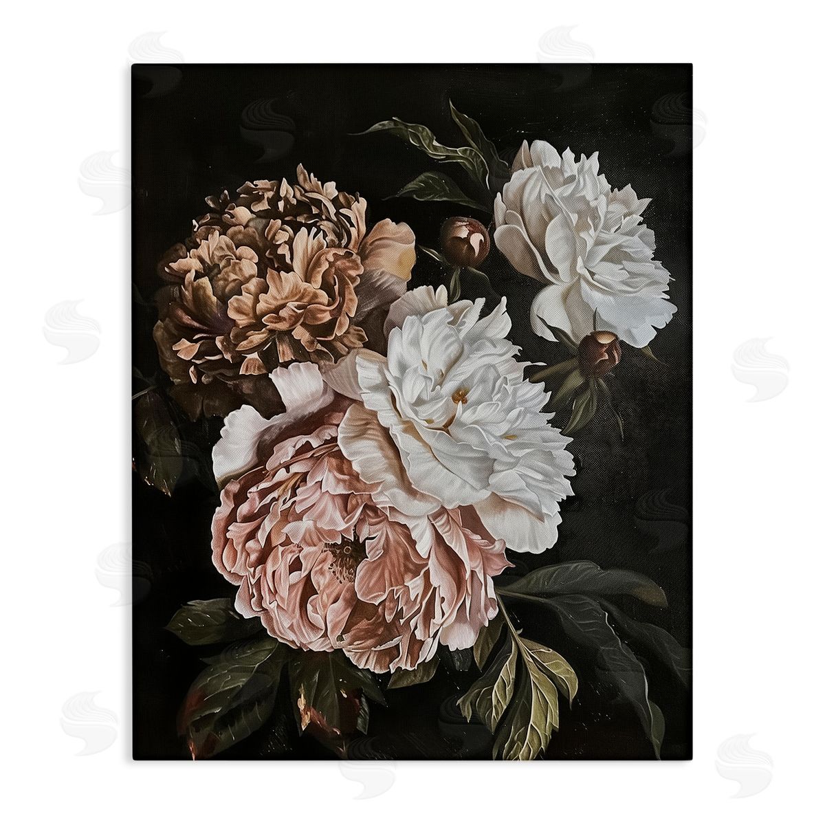 Moody Peonies on Black Canvas Wall Art, Home Decor by Arlington Prints