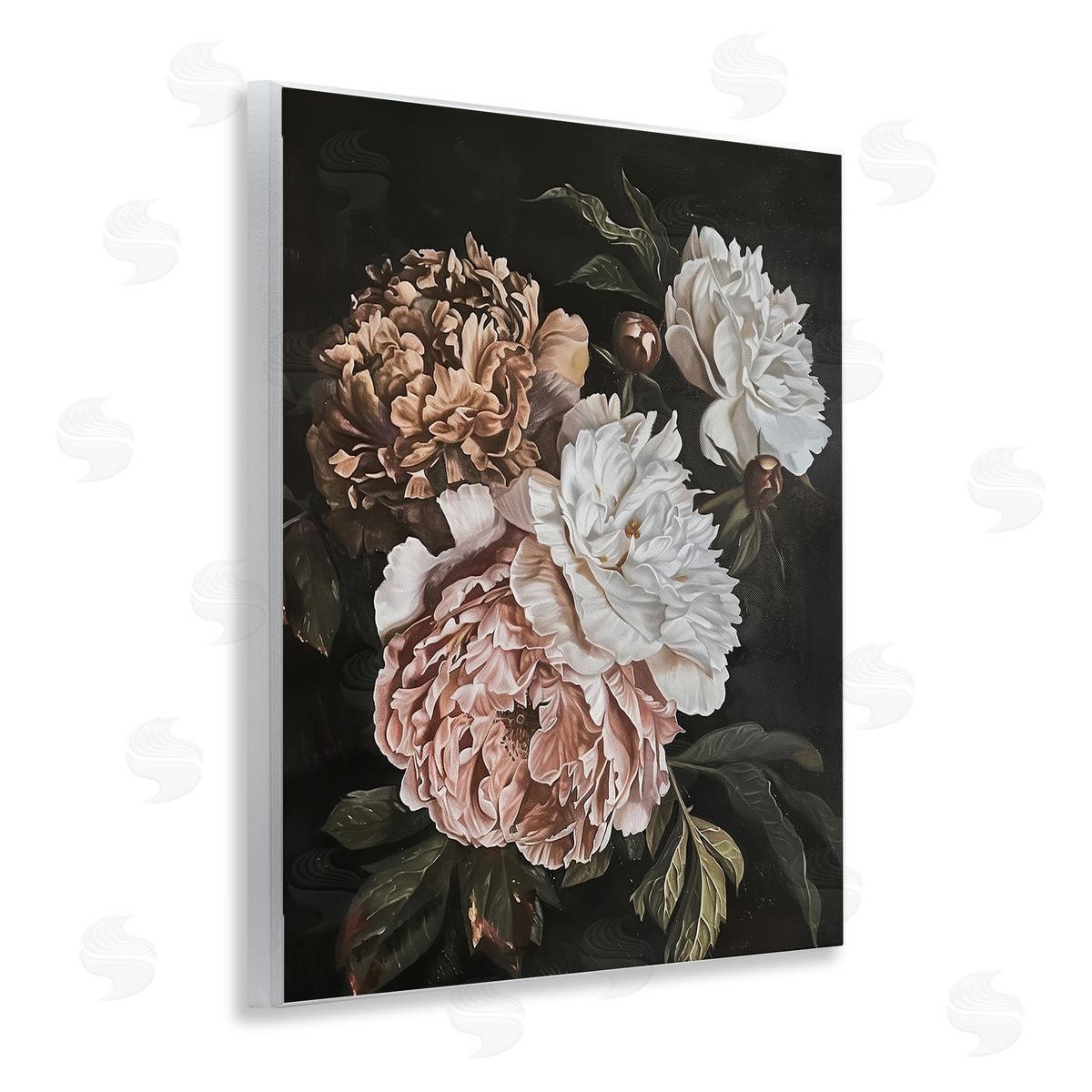 Moody Peonies on Black Wood Plaque Wall Art, Home Decor by Arlington Prints