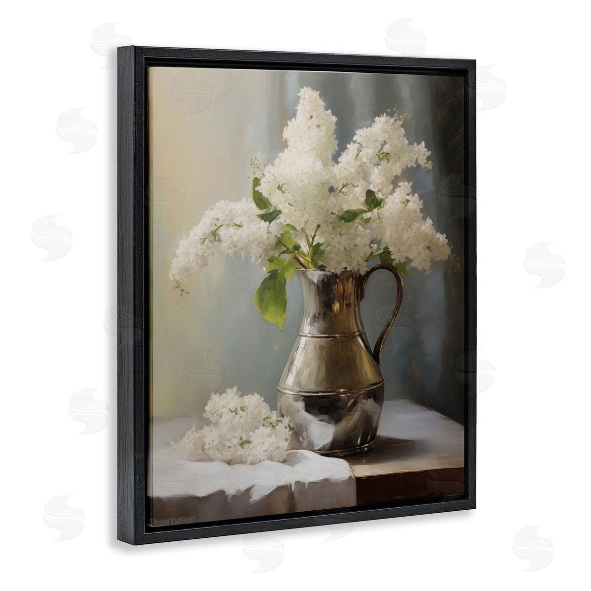 White Lilacs Still Life Black Floating Frame Canvas Wall Art, Home Decor by Arlington Prints