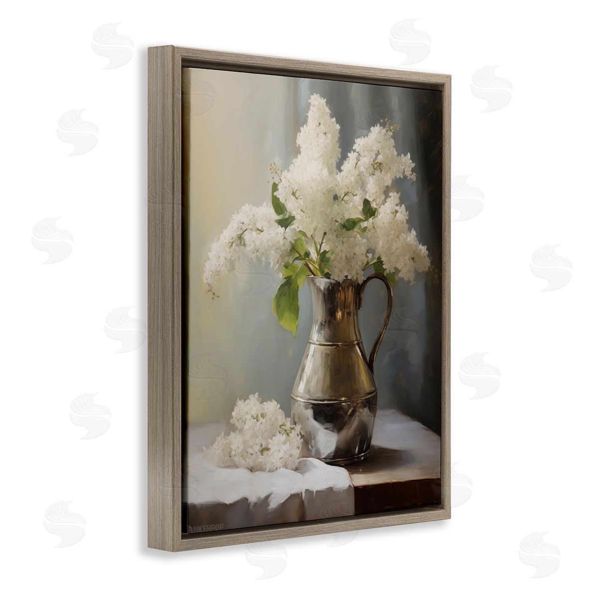 White Lilacs Still Life Brown Floating Frame Canvas Wall Art, Home Decor by Arlington Prints