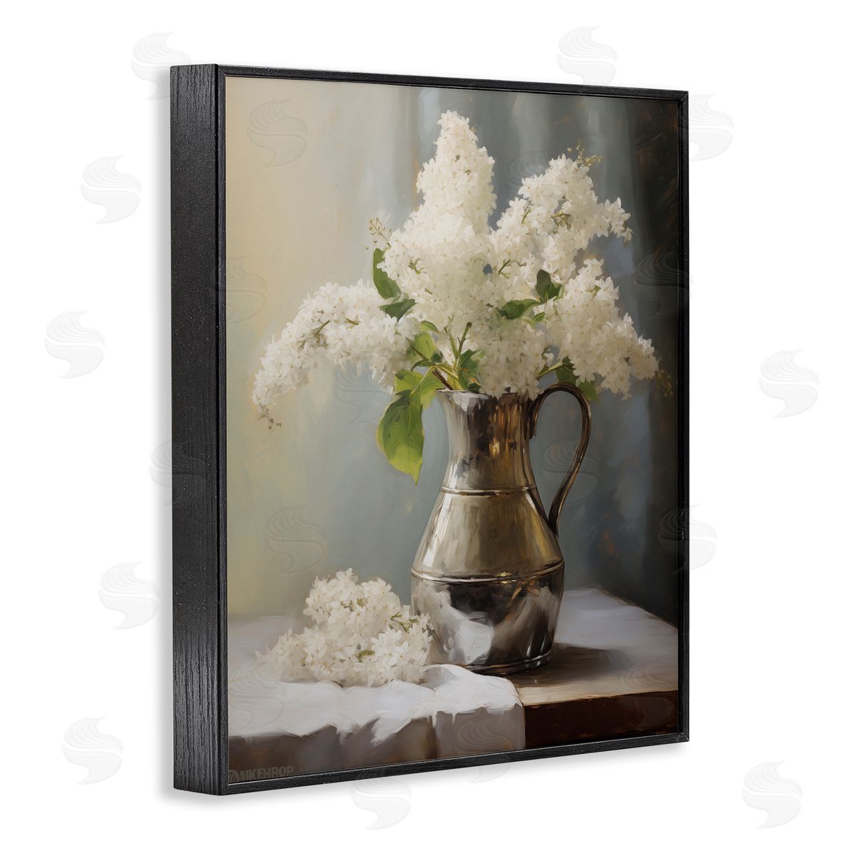 White Lilacs Still Life Black Frame Print Wall Art, Home Decor by Arlington Prints