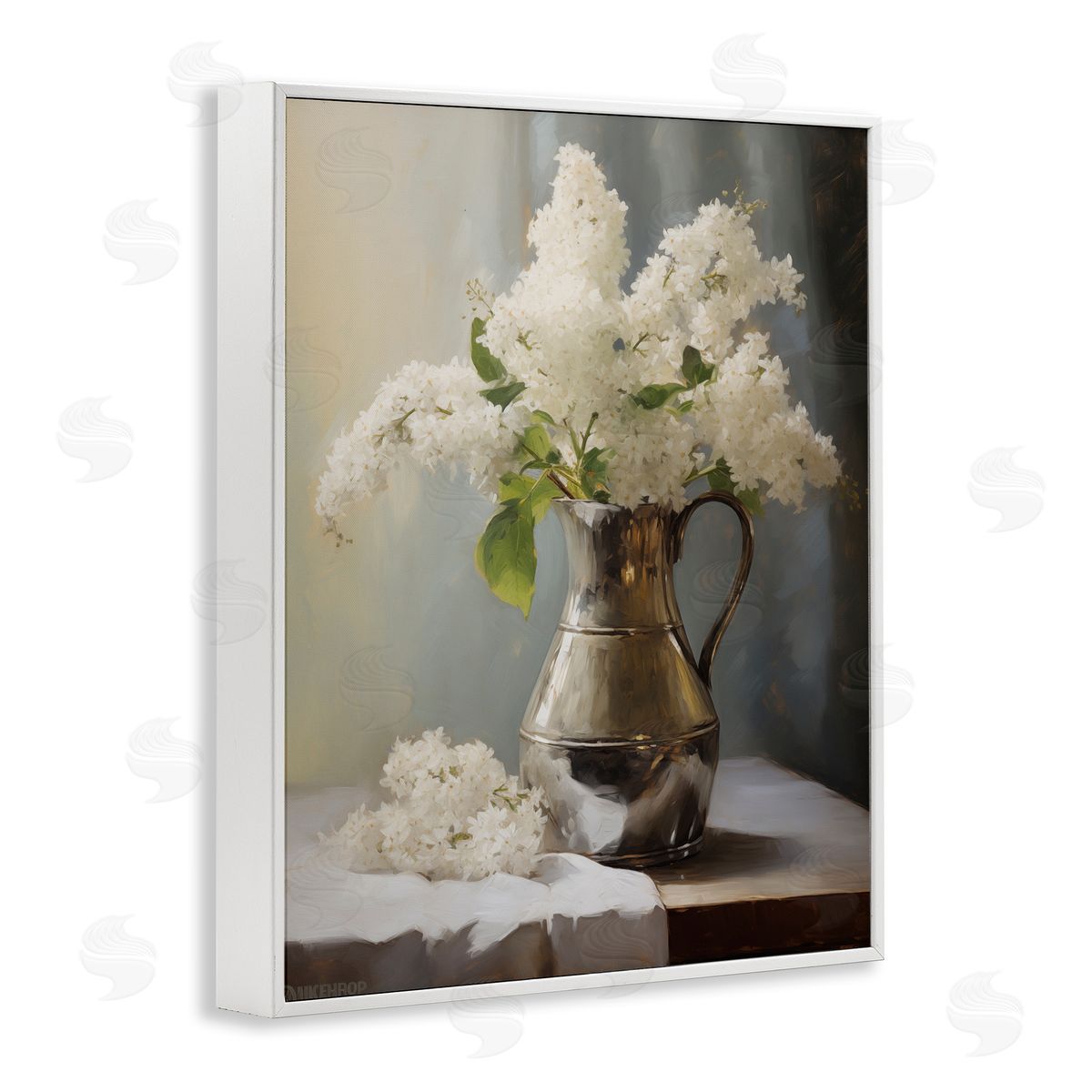 White Lilacs Still Life White Frame Print Wall Art, Home Decor by Arlington Prints